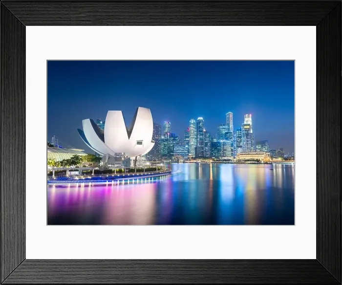 Framed Print : Singapore skyline at the Marina during twilight Framed Print : Singapore skyline at the Marina during twilight