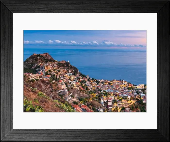 Framed Print : Taormina, Sicily, Italy at dusk Framed Print : Taormina, Sicily, Italy at dusk
