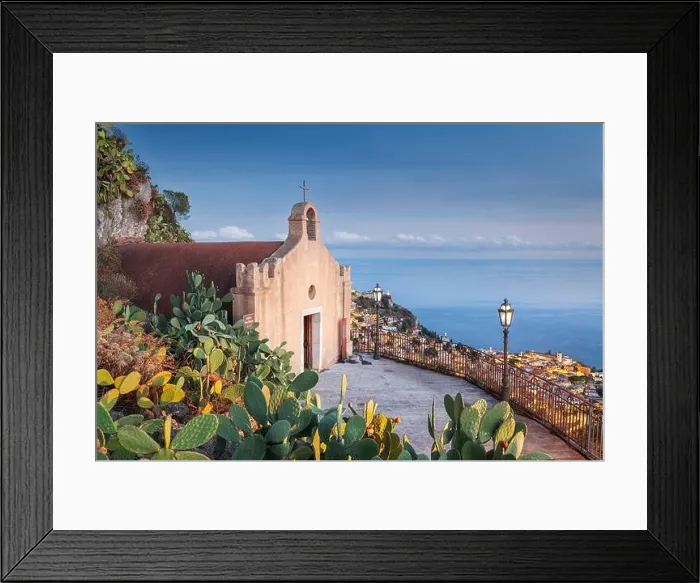 Framed Print : Taormina, Sicily, Italy with the ancient Church of San Biagio at dusk Framed Print : Taormina, Sicily, Italy with the ancient Church of San Biagio at dusk