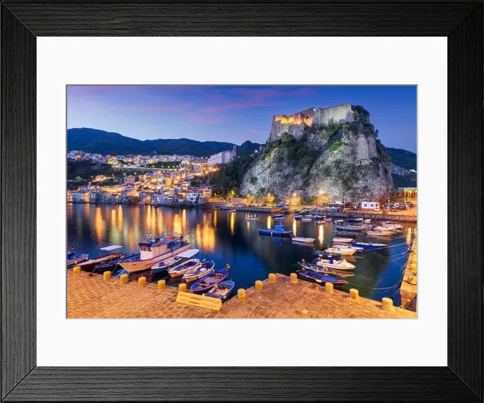 Framed Print : Scilla, Italy cityscape in Reggio Calabria in the port at dawn