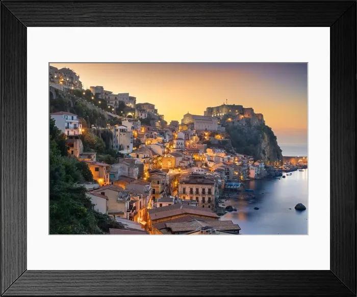 Framed Print : Scilla, Italy on the Mediterranean coast at dusk