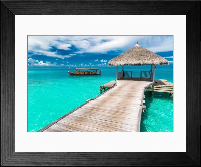 Framed Print : Over water luxurious spa in the tropical blue lagoon of Maldives. Amazing sea view and summer beach mood Framed Print : Over water luxurious spa in the tropical blue lagoon of Maldives. Amazing sea view and summer beach mood