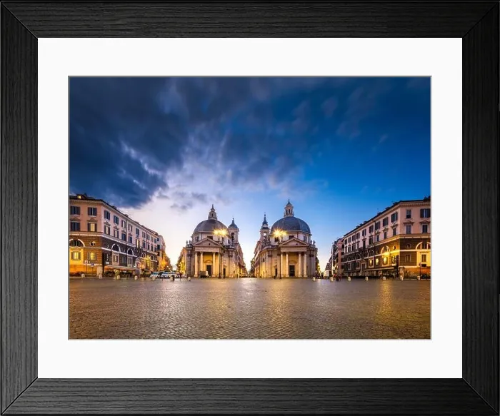 Framed Print : Twin Churches of Piazza del Popolo in Rome, Italy at twilight Framed Print : Twin Churches of Piazza del Popolo in Rome, Italy at twilight