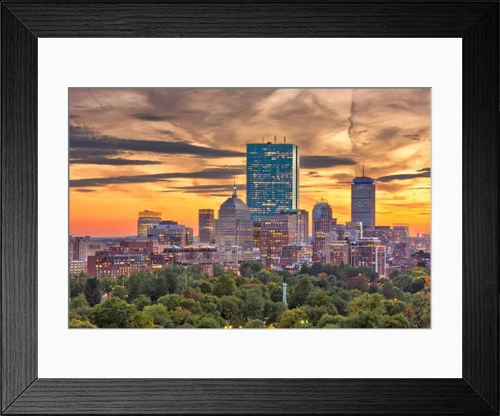 Framed Print : Boston, Massachusetts, USA downtown skyline over the park at dusk
