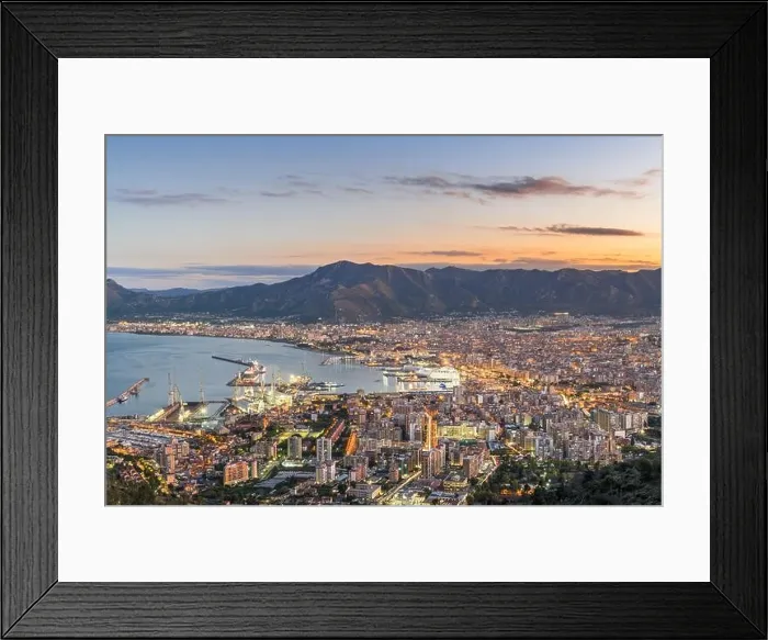 Framed Print : Palermo, Italy skyline over the port at dusk Framed Print : Palermo, Italy skyline over the port at dusk
