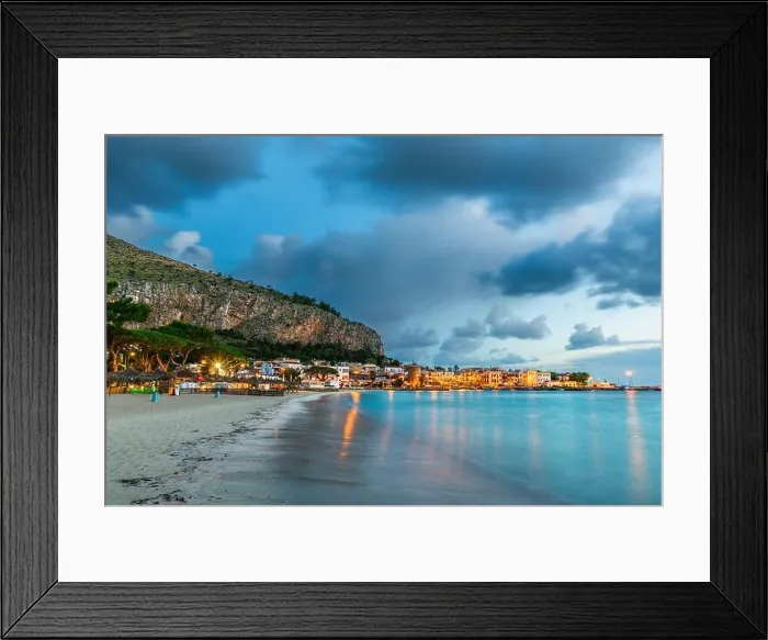 Framed Print : Palermo, Sicily, Italy in the Mondello on the beach at twilight Framed Print : Palermo, Sicily, Italy in the Mondello on the beach at twilight