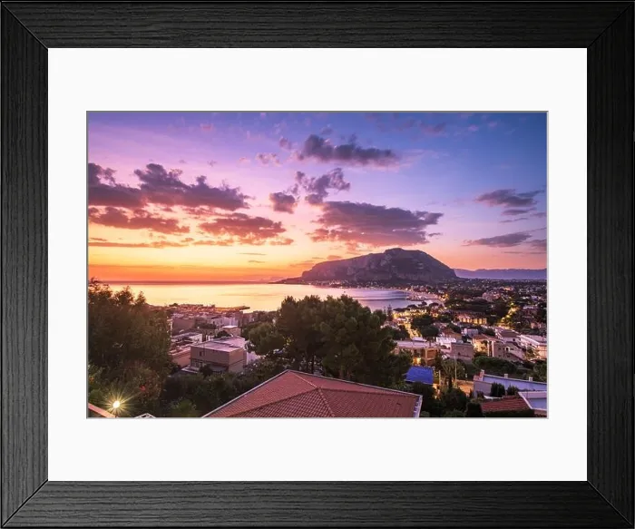 Framed Print : Palermo, Sicily, Italy in the Mondello borough from above at dusk Framed Print : Palermo, Sicily, Italy in the Mondello borough from above at dusk