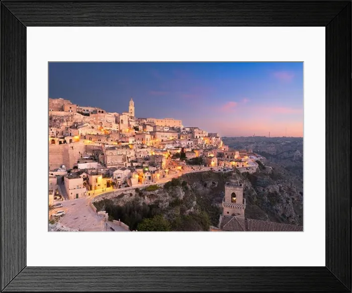 Framed Print : Matera, Italy on the canyon at dusk Framed Print : Matera, Italy on the canyon at dusk