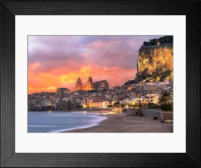 Framed Print : Cefalu, Sicily, Italy on the Tyrrhenian Sea at dusk Framed Print : Cefalu, Sicily, Italy on the Tyrrhenian Sea at dusk