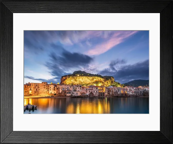 Framed Print : Cefalu, Sicily, Italy on the Tyrrhenian Sea at dusk Framed Print : Cefalu, Sicily, Italy on the Tyrrhenian Sea at dusk