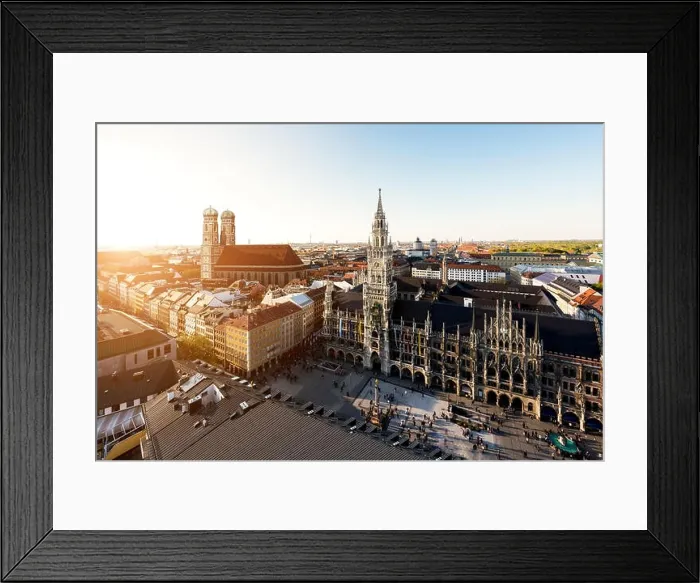 Framed Print : Aerial view on Munich old town hall or Marienplatz town hall and Frauenkirche in Munich, Germany Framed Print : Aerial view on Munich old town hall or Marienplatz town hall and Frauenkirche in Munich, Germany