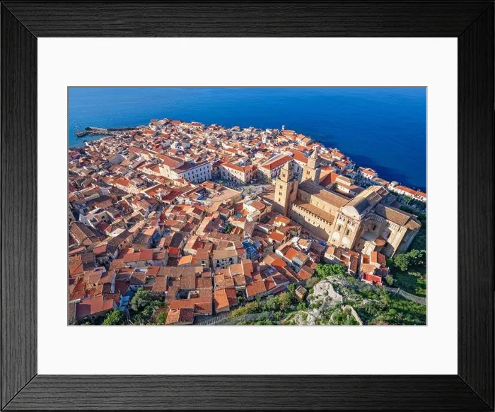 Framed Print : Cefalu, Sicily, Italy from above on the Tyrrhenian Sea Framed Print : Cefalu, Sicily, Italy from above on the Tyrrhenian Sea