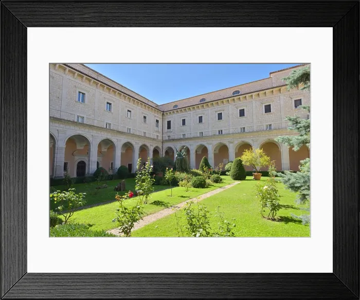 Framed Print : Interior terrace of a castle with flowers and a fountain. Tuscany, Italy Framed Print : Interior terrace of a castle with flowers and a fountain. Tuscany, Italy