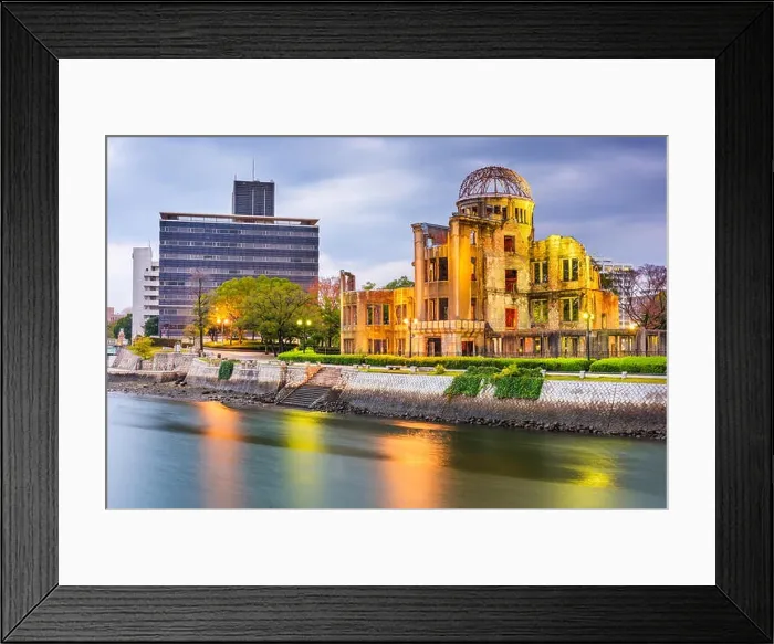 Framed Print : Hiroshima, Japan skyline and Atomic Dome at twilight on the river Framed Print : Hiroshima, Japan skyline and Atomic Dome at twilight on the river