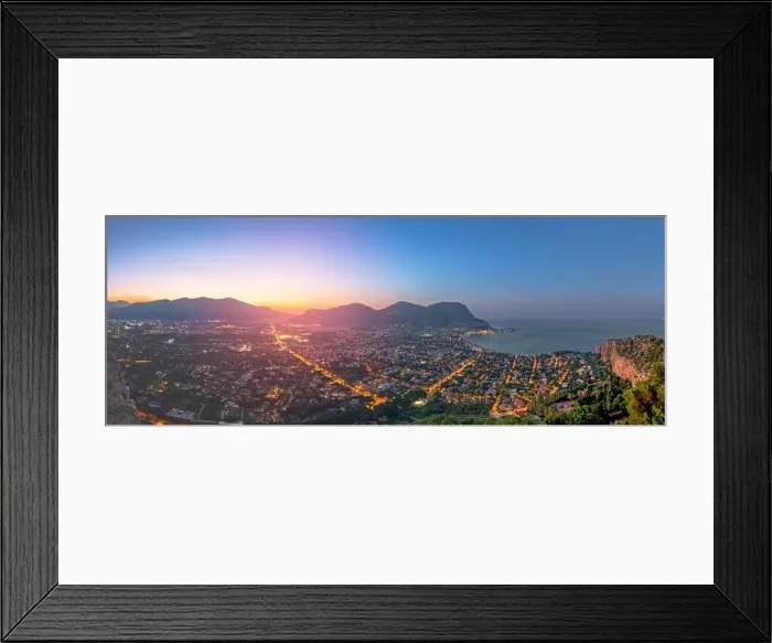 Framed Print : Palermo, Sicily, Italy in the Mondello borough from above at dusk