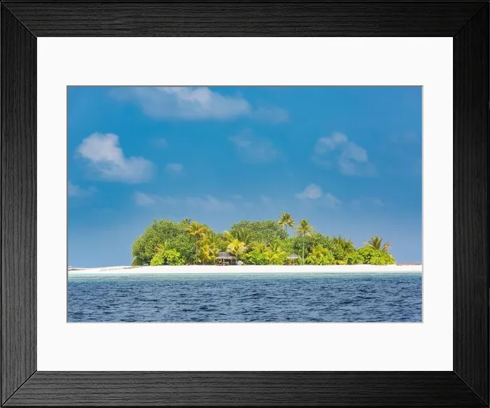 Framed Print : Tropical island paradise. Exotic beach over blue sea. Palm trees with white sand under blue sky. Amazing travel destination, private resort hotel Framed Print : Tropical island paradise. Exotic beach over blue sea. Palm trees with white sand under blue sky. Amazing travel destination, private resort hotel