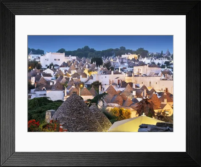 Framed Print : Alberobello, Italy with trulli houses at night Framed Print : Alberobello, Italy with trulli houses at night