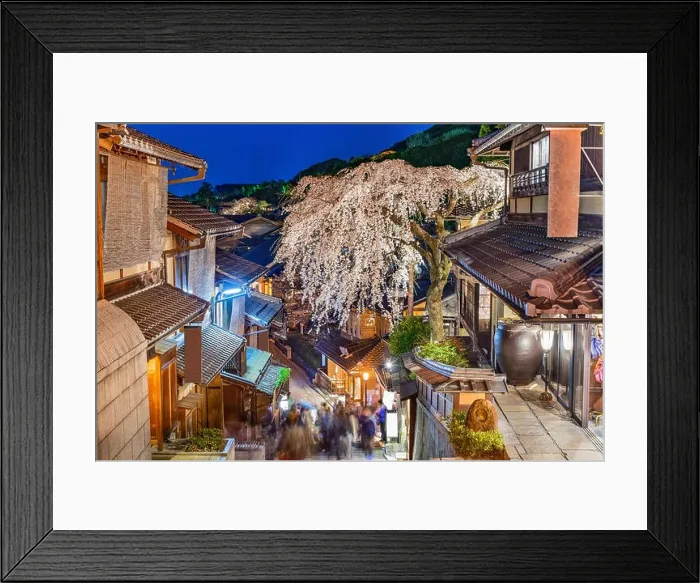 Framed Print : Kyoto, Japan alleyway scene in the Higashiyama district at night during the spring season Framed Print : Kyoto, Japan alleyway scene in the Higashiyama district at night during the spring season