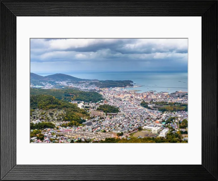Framed Print : Otaru, Hokkaido, Japan town cityscape over Ishikari Bay at dusk Framed Print : Otaru, Hokkaido, Japan town cityscape over Ishikari Bay at dusk