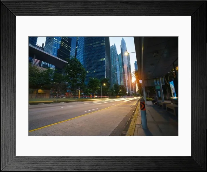 Framed Print : Movement of car lights against Singapore skyline during sunset Framed Print : Movement of car lights against Singapore skyline during sunset