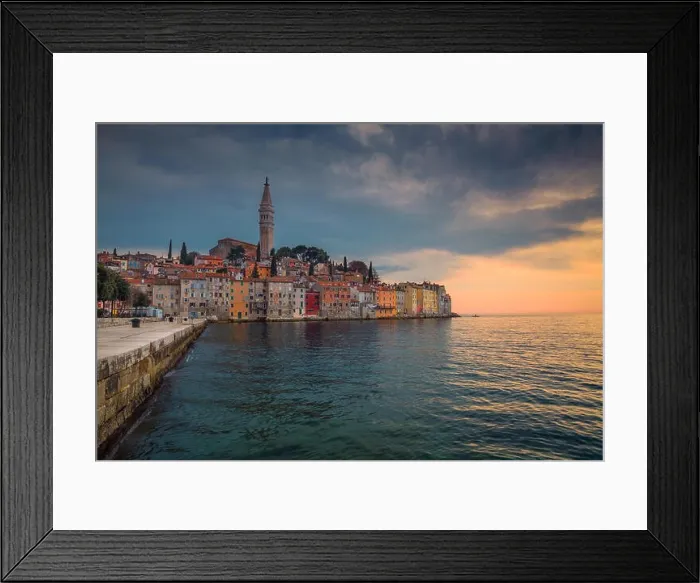 Framed Print : Rovinj. Beautiful romantic old town of Rovinj during sunset, Istrian Peninsula, Croatia, Europe Framed Print : Rovinj. Beautiful romantic old town of Rovinj during sunset, Istrian Peninsula, Croatia, Europe