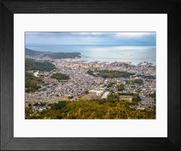 Framed Print : Otaru, Hokkaido, Japan town cityscape over Ishikari Bay at dusk Framed Print : Otaru, Hokkaido, Japan town cityscape over Ishikari Bay at dusk