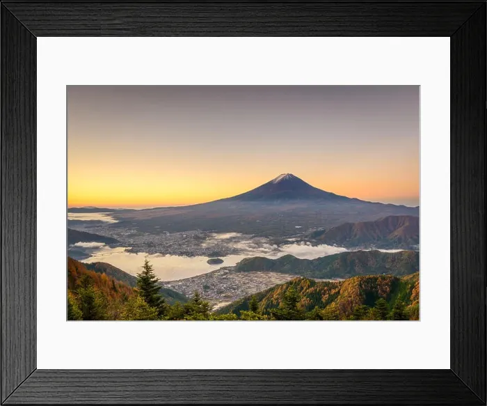 Framed Print : Mt. Fuji, Japan over Kawaguchi Lake on an autumn dawn Framed Print : Mt. Fuji, Japan over Kawaguchi Lake on an autumn dawn