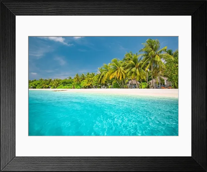Framed Print : Tropical beach background as summer landscape with beach swing or hammock and white sand and calm sea for beach banner. Perfect beach scene vacation Framed Print : Tropical beach background as summer landscape with beach swing or hammock and white sand and calm sea for beach banner. Perfect beach scene vacation