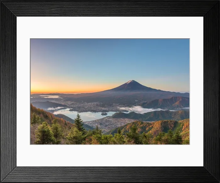 Framed Print : Mt. Fuji, Japan over Kawaguchi Lake on an autumn dawn Framed Print : Mt. Fuji, Japan over Kawaguchi Lake on an autumn dawn