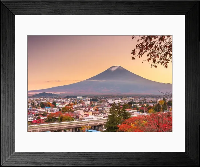 Framed Print : Fujiyoshida, Yamanashi, Japan town skyline in autumn at dusk with Mt. Fuji Framed Print : Fujiyoshida, Yamanashi, Japan town skyline in autumn at dusk with Mt. Fuji