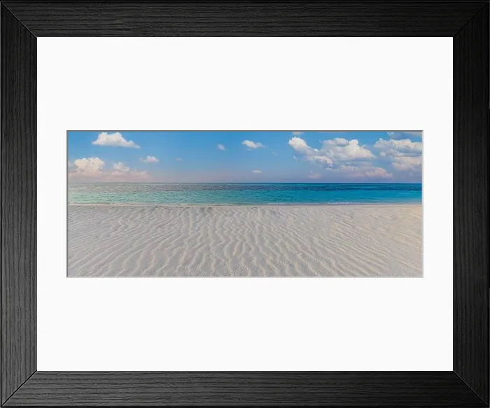 Framed Print : Wide paradise beach panorama background. Relax summer landscape, closeup sand texture, soft blue sky, sunny. Amazing panoramic tropical beach coast Framed Print : Wide paradise beach panorama background. Relax summer landscape, closeup sand texture, soft blue sky, sunny. Amazing panoramic tropical beach coast
