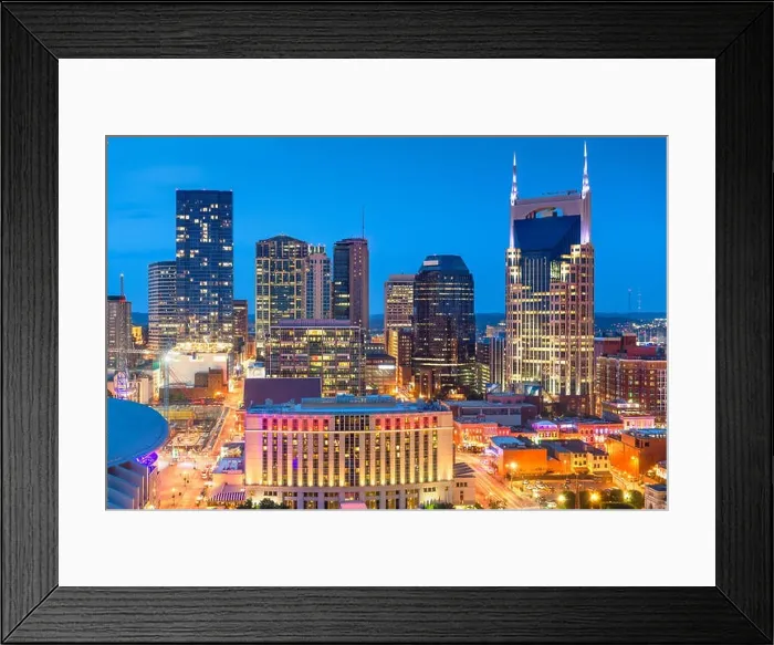 Framed Print : Nashville, Tennessee, USA downtown city skyline rooftop view at dusk Framed Print : Nashville, Tennessee, USA downtown city skyline rooftop view at dusk