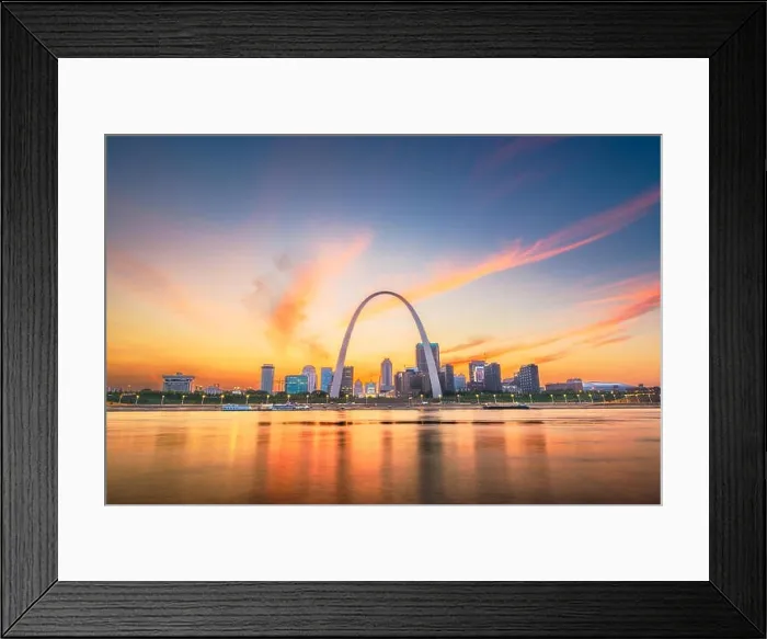 Framed Print : St. Louis, Missouri, USA downtown cityscape on the Mississippi River at twilight Framed Print : St. Louis, Missouri, USA downtown cityscape on the Mississippi River at twilight