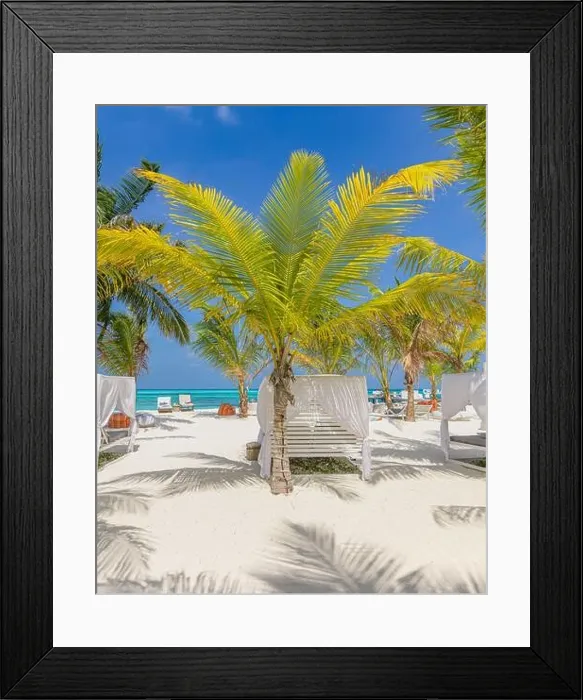 Framed Print : Outside lounging scenic, canopy and chairs relax vacation beach bar blue paradise sky sea and coconut tree in travel easy slow chill refreshment Framed Print : Outside lounging scenic, canopy and chairs relax vacation beach bar blue paradise sky sea and coconut tree in travel easy slow chill refreshment