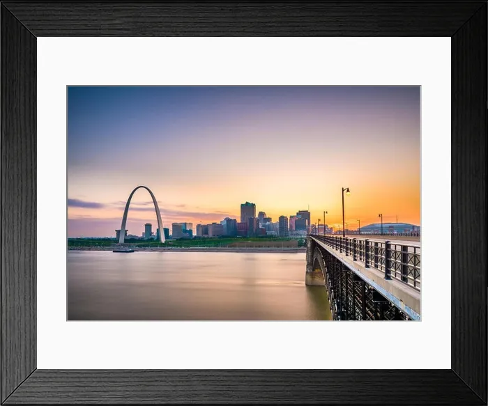 Framed Print : St. Louis, Missouri, USA downtown cityscape on the Mississippi River at twilight Framed Print : St. Louis, Missouri, USA downtown cityscape on the Mississippi River at twilight