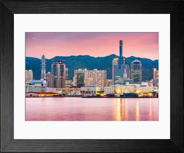 Framed Print : Kobe, Japan port skyline on the Seto Inland Sea at dusk Framed Print : Kobe, Japan port skyline on the Seto Inland Sea at dusk