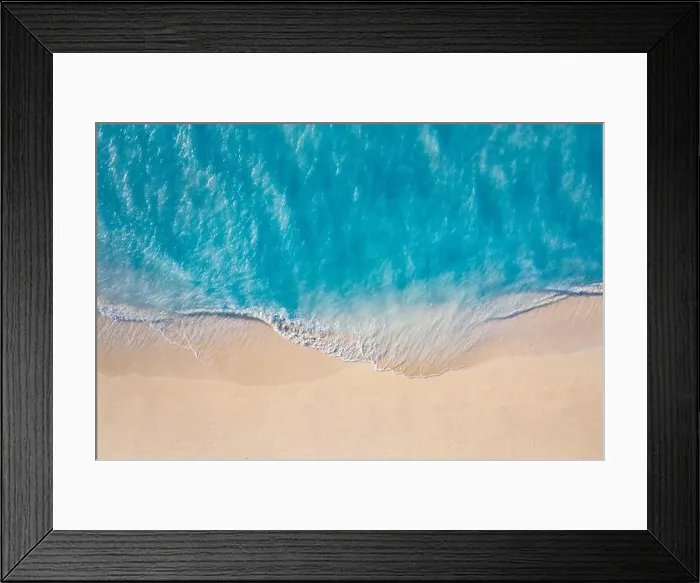 Framed Print : Summer seascape beautiful waves, blue sea water in sunny day. Top view from drone. Sea aerial view, amazing tropical nature background, seaside shore