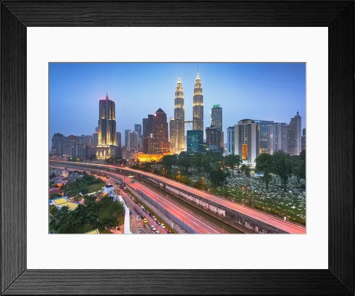 Framed Print : Kuala Lumpur, Malaysia highways and skyline at night