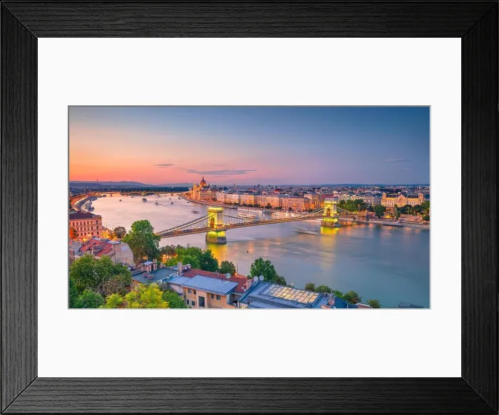 Framed Print : Budapest, Hungary. Aerial cityscape image of Budapest panorama with Chain Bridge and parliament building during summer sunset Framed Print : Budapest, Hungary. Aerial cityscape image of Budapest panorama with Chain Bridge and parliament building during summer sunset