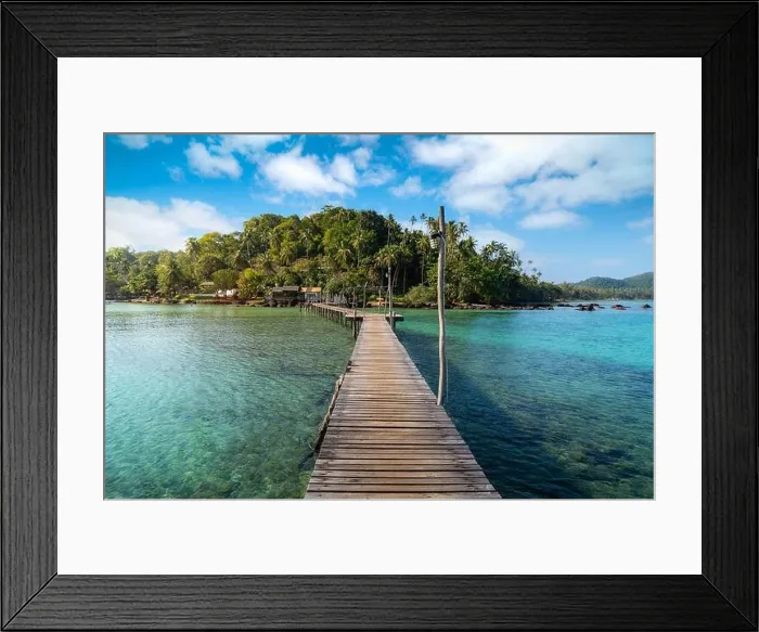 Framed Print : Wooden boat pier in sea and hut with clear day sky in Koh Mak at Trat, Thailand. Summer, Travel, Vacation and Holiday. Relax and traveling at sea conc Framed Print : Wooden boat pier in sea and hut with clear day sky in Koh Mak at Trat, Thailand. Summer, Travel, Vacation and Holiday. Relax and traveling at sea conc
