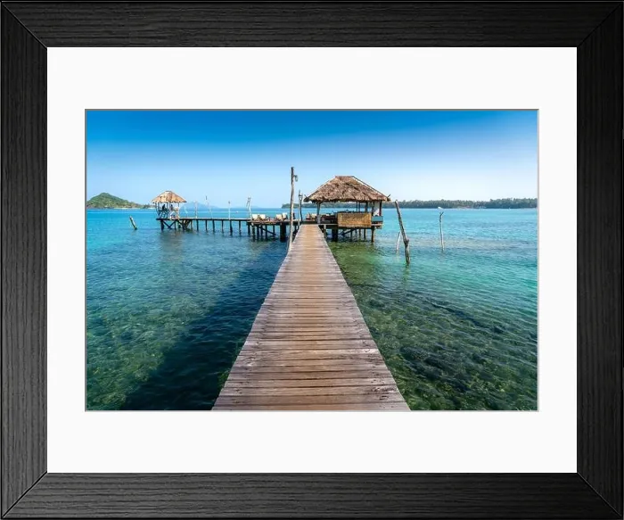 Framed Print : Wooden bar in sea and hut with clear day sky in Koh Mak at Trat, Thailand. Landscape and travel, or nature and sightseeing in summer concept Framed Print : Wooden bar in sea and hut with clear day sky in Koh Mak at Trat, Thailand. Landscape and travel, or nature and sightseeing in summer concept