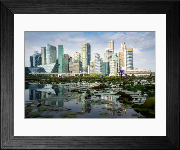Framed Print : Low angle view of Singapore business district skyline and office skyscraper at day in Marina bay, Asian tourism, modern city life, or business finance