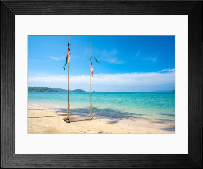 Framed Print : Wooden swing hanging on the palm tree with clear day sky in Koh Kood at Trat, Thailand. Summer, Travel, Vacation and Holiday. Relax and traveling at s Framed Print : Wooden swing hanging on the palm tree with clear day sky in Koh Kood at Trat, Thailand. Summer, Travel, Vacation and Holiday. Relax and traveling at s