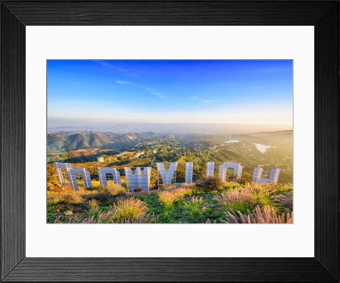 Framed Print : LOS ANGELES, CALIFORNIA - FEBRUARY 29, 2016: The Hollywood sign overlooking Los Angeles. The iconic sign was originally created in 1923 Framed Print : LOS ANGELES, CALIFORNIA - FEBRUARY 29, 2016: The Hollywood sign overlooking Los Angeles. The iconic sign was originally created in 1923