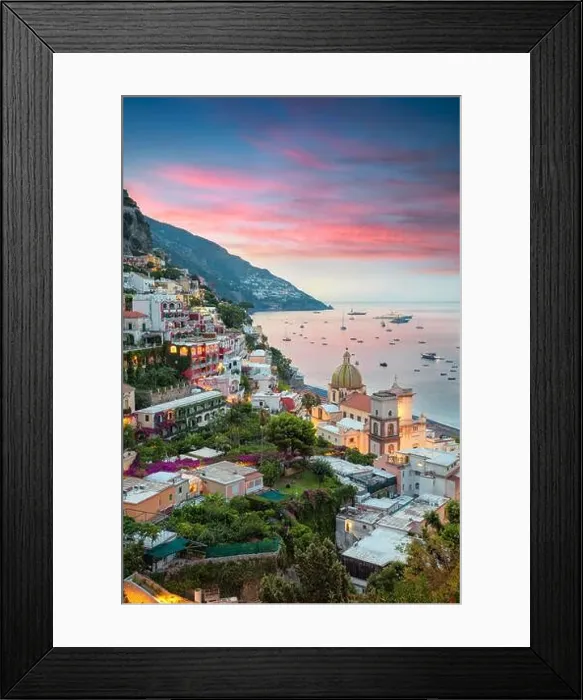 Framed Print : Positano. Aerial image of famous city Positano located on Amalfi Coast, Italy during sunrise Framed Print : Positano. Aerial image of famous city Positano located on Amalfi Coast, Italy during sunrise