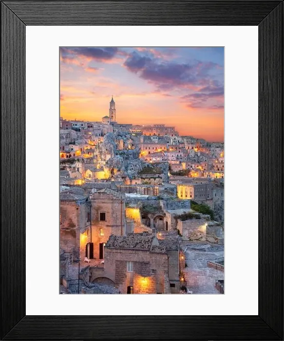 Framed Print : Matera. Cityscape aerial image of medieval city of Matera, Italy during beautiful sunset Framed Print : Matera. Cityscape aerial image of medieval city of Matera, Italy during beautiful sunset