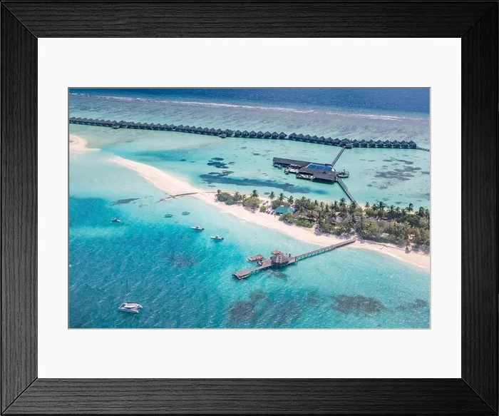 Framed Print : Amazing atoll and island in Maldives from aerial view. Tranquil tropical landscape and seascape with palm trees on white sandy beach, peaceful nature Framed Print : Amazing atoll and island in Maldives from aerial view. Tranquil tropical landscape and seascape with palm trees on white sandy beach, peaceful nature