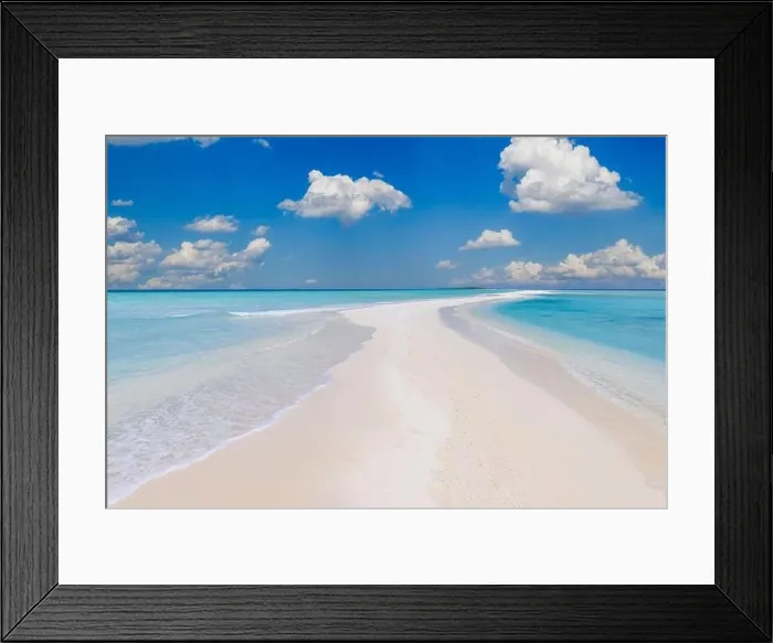 Framed Print : Amazing nature of tropical summer beach. White sandy beach, lagoon sea water against blue sky with white clouds. Copy space, summer vacation concept Framed Print : Amazing nature of tropical summer beach. White sandy beach, lagoon sea water against blue sky with white clouds. Copy space, summer vacation concept