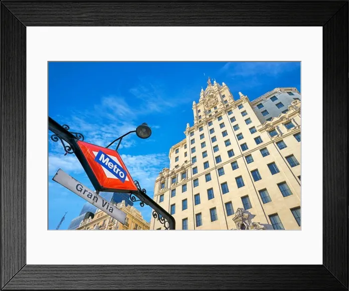 Framed Print : Skyscraper at the metro station Gran Via Street, Madrid, Spain Framed Print : Skyscraper at the metro station Gran Via Street, Madrid, Spain