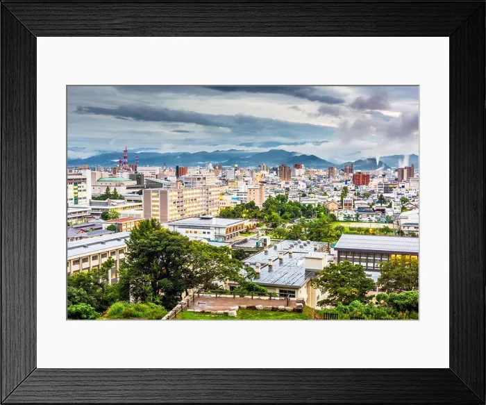 Framed Print : Tottori, Japan town skyline at dusk Framed Print : Tottori, Japan town skyline at dusk